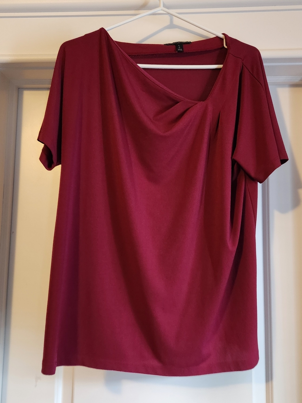 Banana Republic Short Sleeve Draped Asymmetric Neck Top - Burgundy